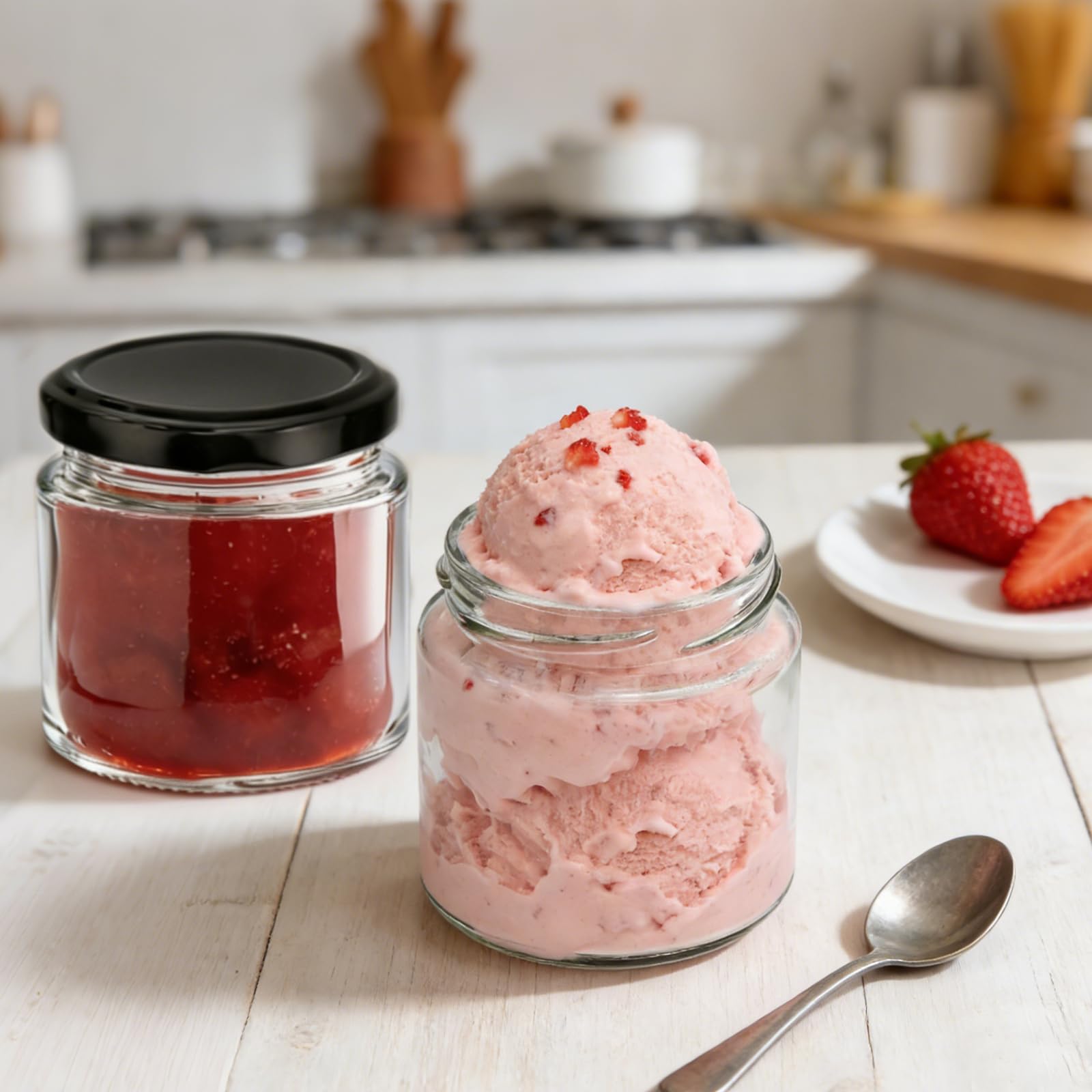12 Set Barattoli di Vetro 150ml con Coperchio, Vassetti Piccoli Con 12 Etichette & Pennarello Ideali per Marmellata, Miele e Bomboniere
