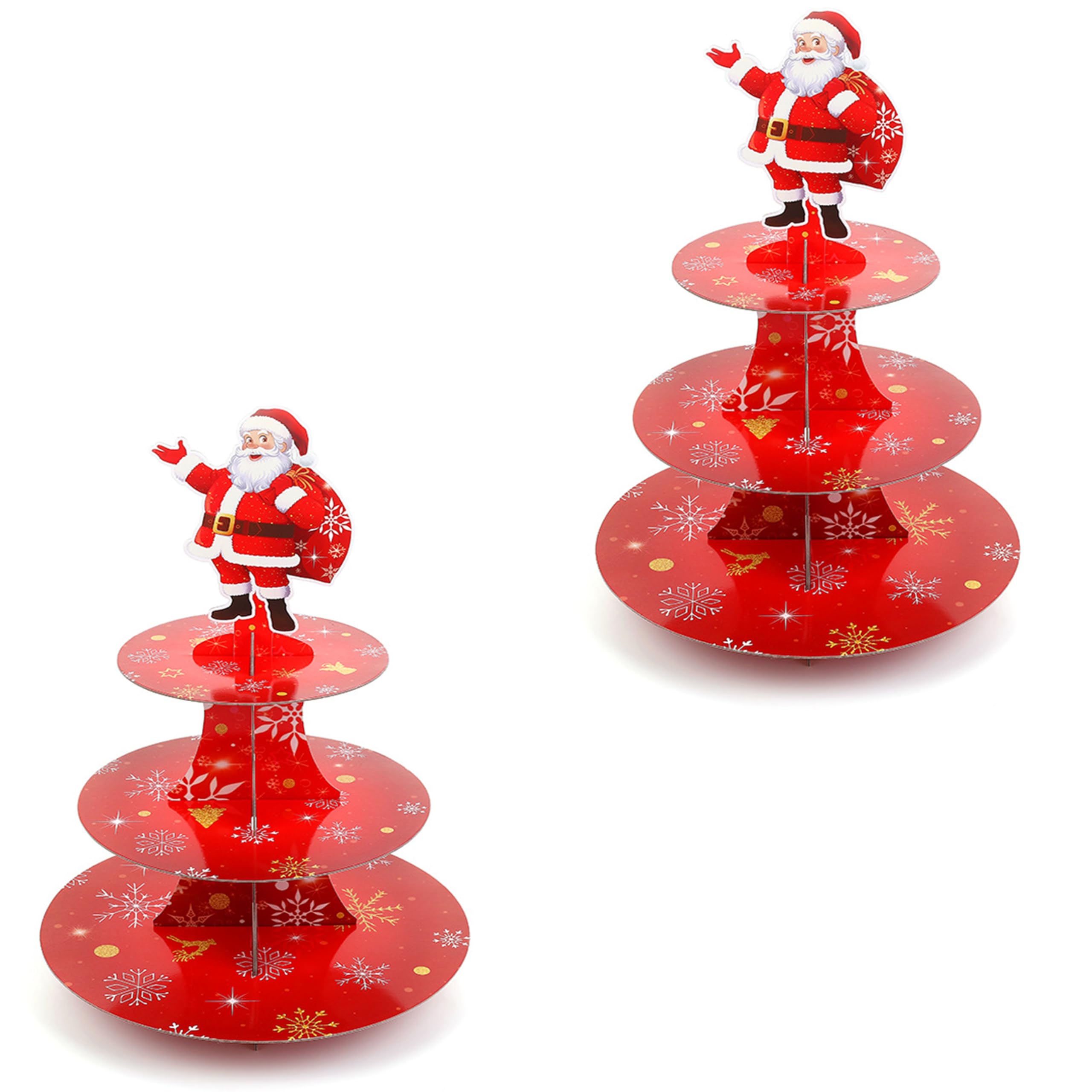 KINMRIS Christmas Cardboard Cupcake Stand 3- Tier Dessert Stand, Dessert Tree Display Tower 4 Pack, 3-Tier Cupcake Holder, Red Cake Stand for Party