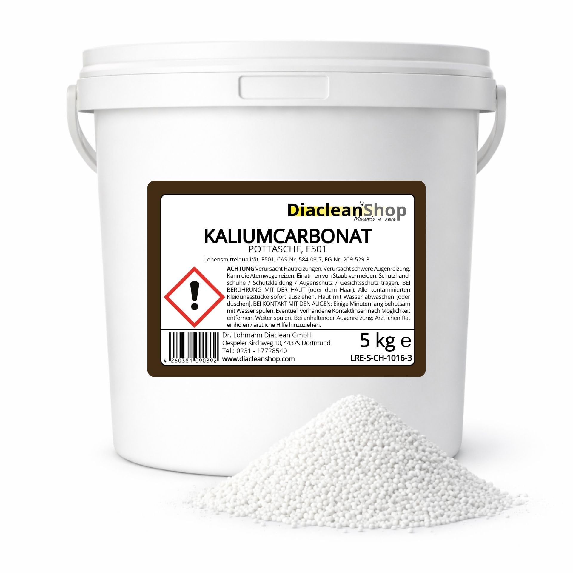DIACLEANSHOP Kaliumcarbonat Pottasche 5kg Lebensmittelqualität E501
