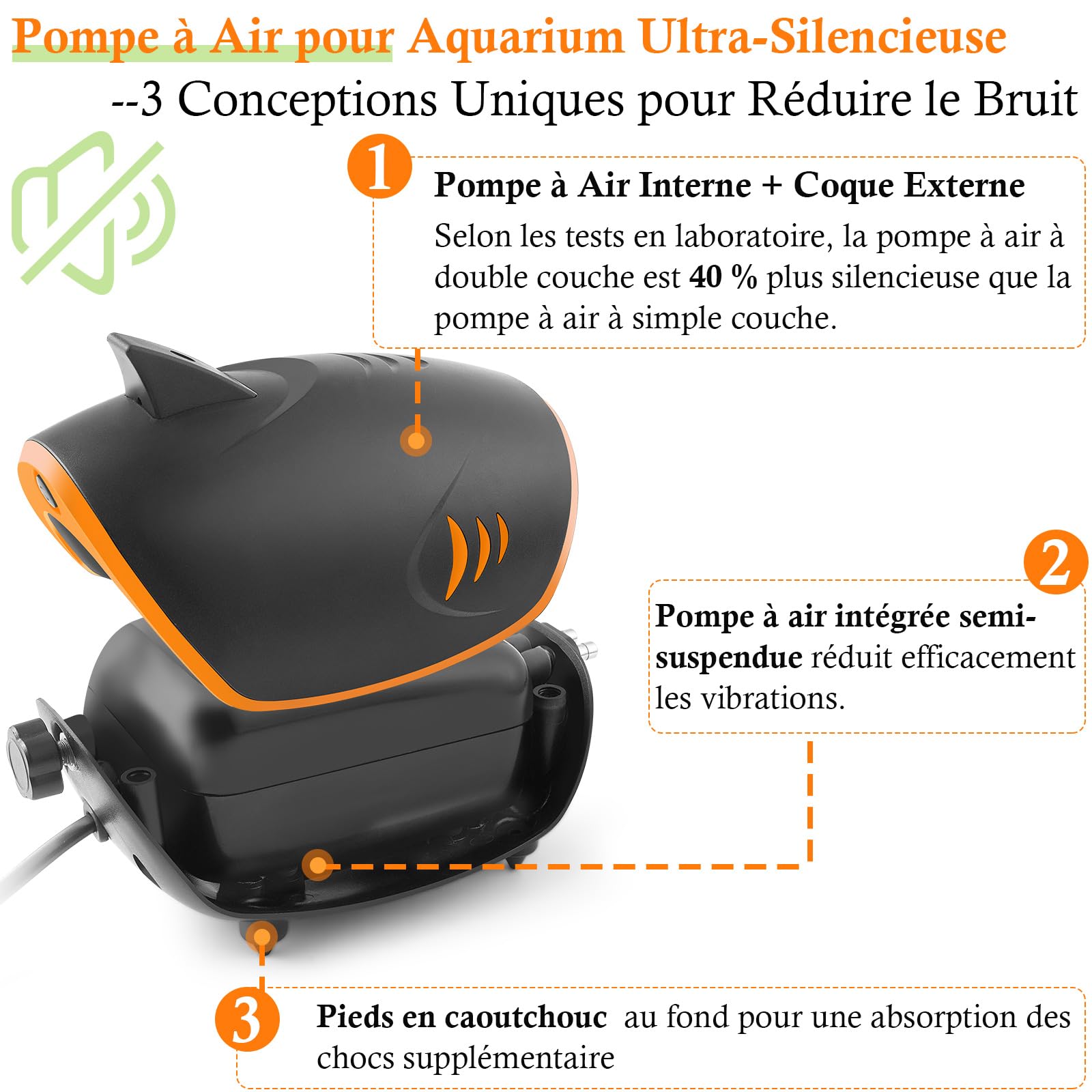 Pompe à Air Puissante pour Aquarium 420L/H, 4W Pompe à Oxygène Silencieux à 2 Sorties Métalliques avec Lumière LED, Pompe à Air Réglable pour Aquarium,pour Réservoir 30-600L