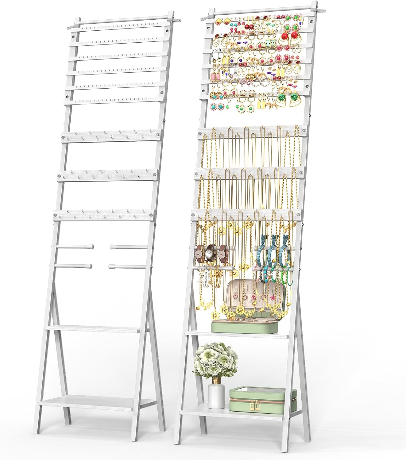 Jewelry Stand Organizer, Jewelry Holder Organizer, Floor Standing Jewelry Armoire White Large Hanging Jewelry Stand with Earring Organizer Necklace Holder