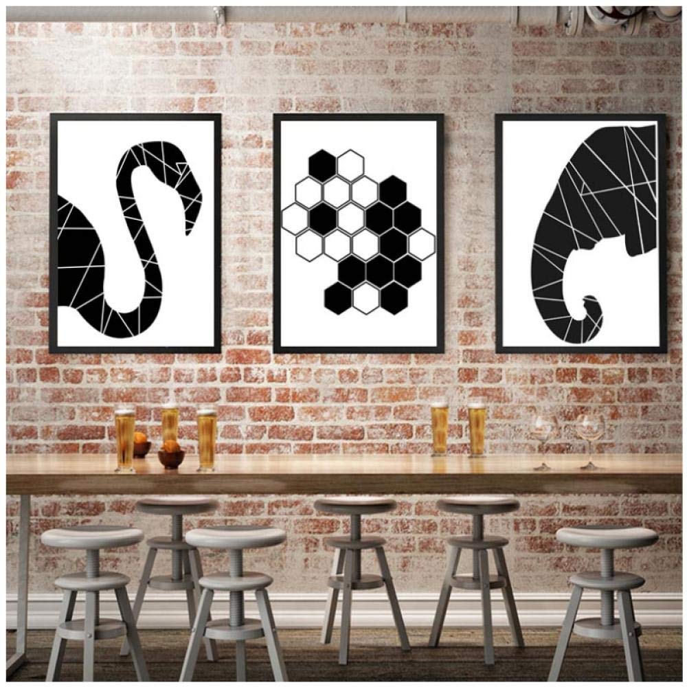 Cuadros modernos abstractos en blanco y negro con diseño de elefante de flamenco, para dormitorio de niños, lienzo de lona para pintar, 50 x 70 cm, 3 piezas, sin marco