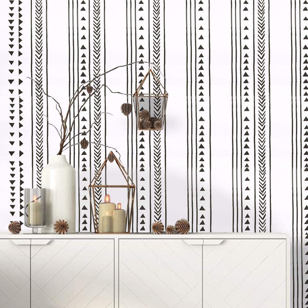 Black and White Peel and Stick Wallpaper Geometric Pattern Wallpaper Self Adhesive Vinyl Decorative WallCovering Modern Farmhouse Wallpaper for Decoration and Renovation of Old Furniture 17.7"x 394"