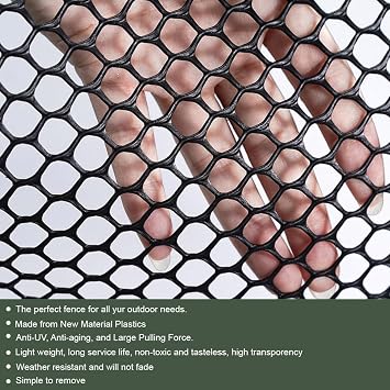 Plastic Chicken Wire Fencing 12 x 10' Black Chicken Wire Mesh Fence Poultry Net for Craft Plastic Garden Fencing, Floral Chicken Wire