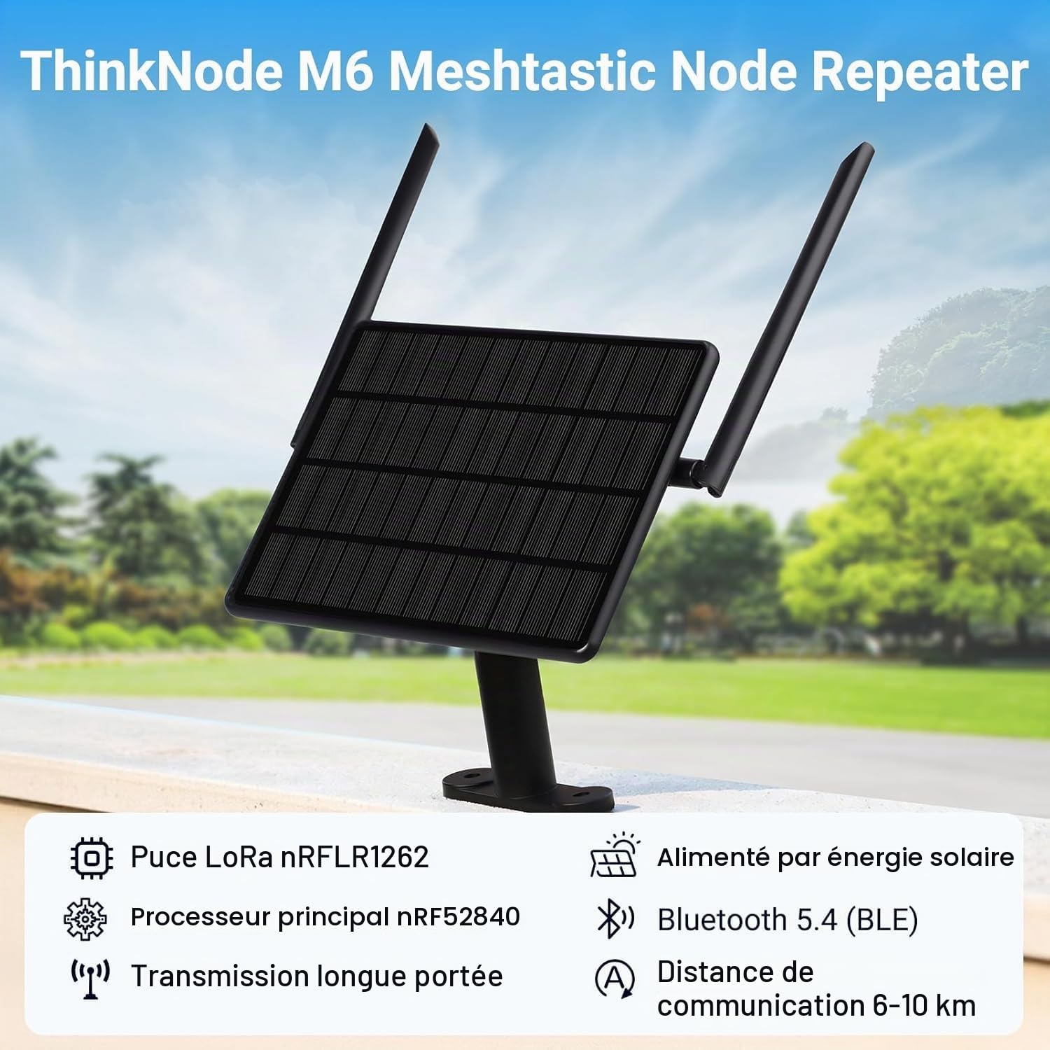 ELECROW Noeud Solaire Extérieur Meshtastic avec GPS & nRF52840, Répéteur ThinkNode M6 avec Panneau Solaire 6W et Batterie 7000mAh, Station IP65 pour Hors-Réseau (868 MHz)