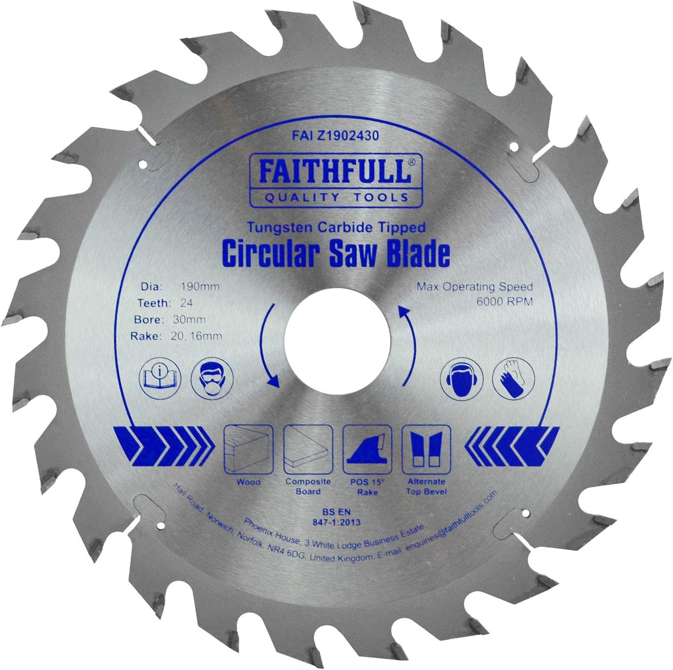 Faithfull FAIZ1902430 TCT Circular Saw Blade 190 mm x 30 mm Bore x 24 Teeth