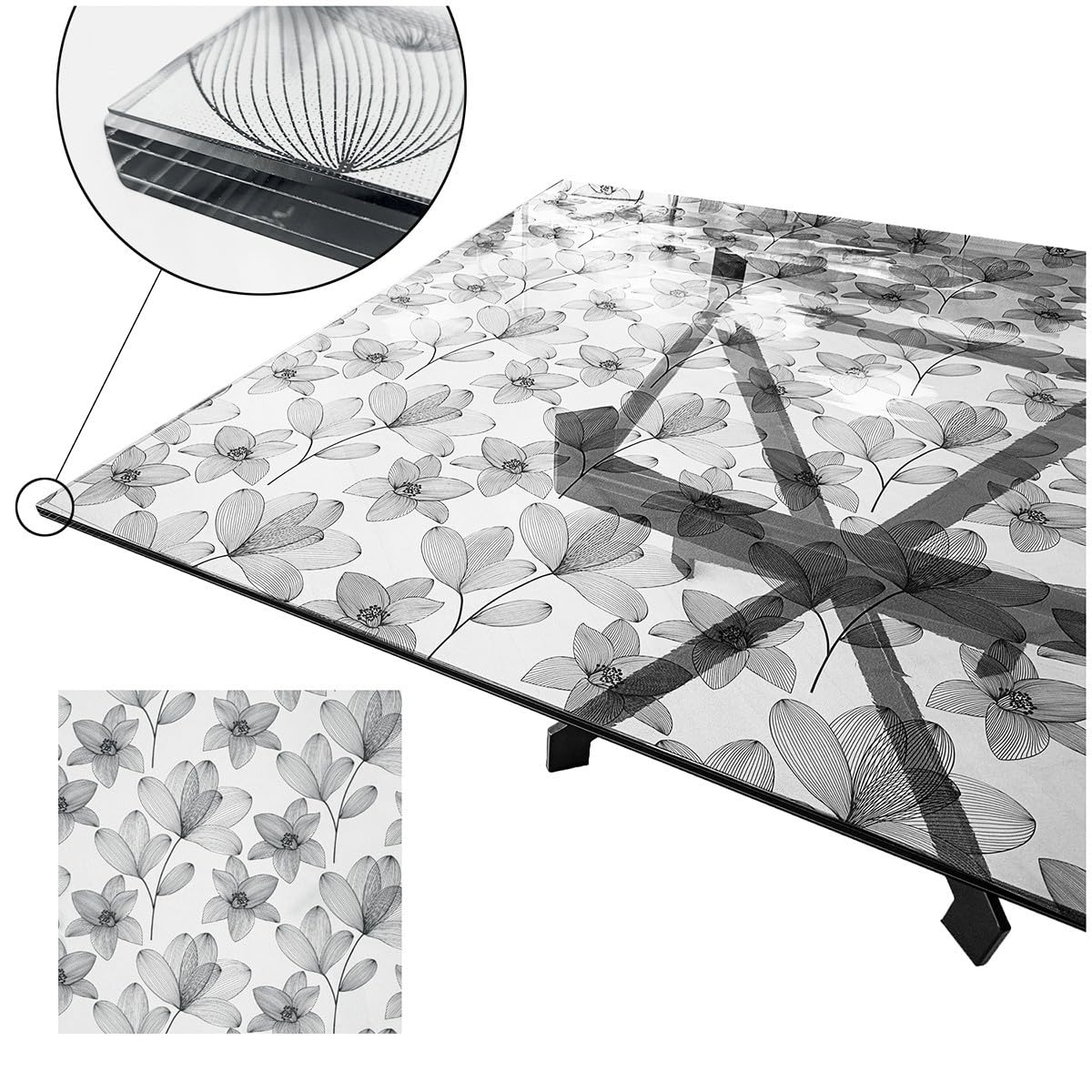 emmevi Tovaglia Trasparente Decorata Glitterata Pellicola Pvc Tavolo Antimacchia Spessa 100x180 Fiori (C)