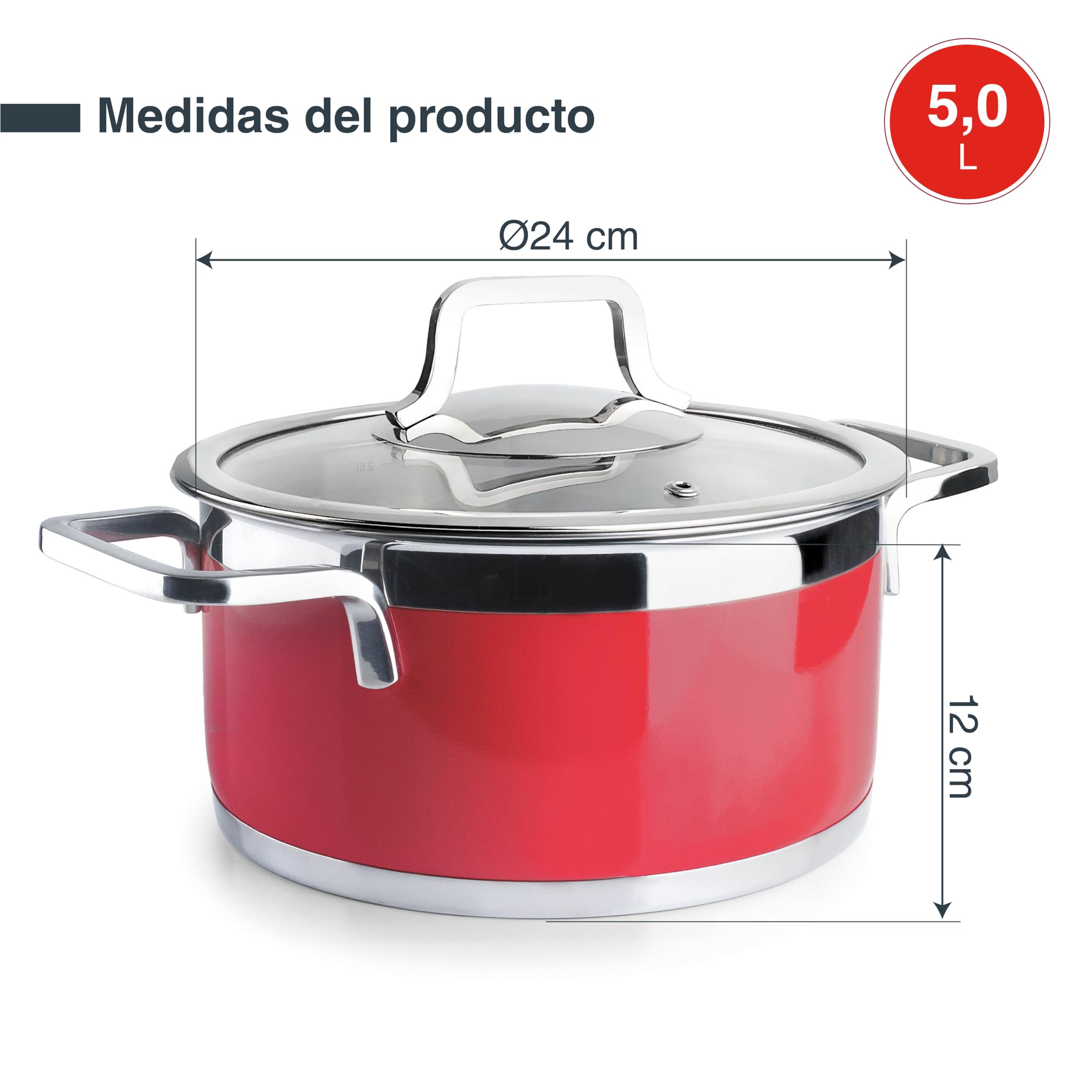 Lacor 15324 - Cacerola Buffet con tapa Red, Acero inoxidable 18/10