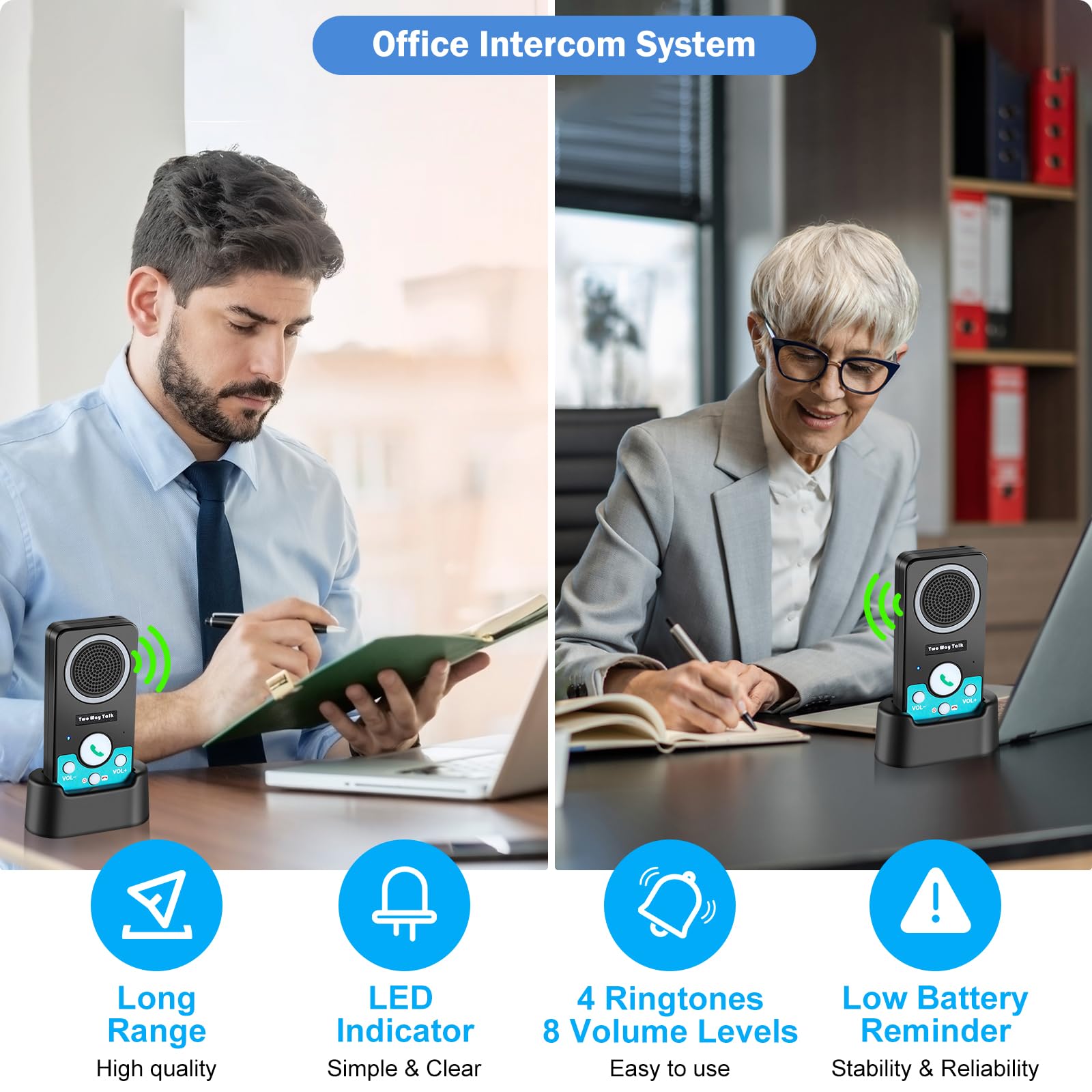 Interfoni wireless per la casa, 2 vie audio vivavoce a lungo raggio, comunicazione stanza a stanza, citofono porta portatile, sistema interfono duplex completo per anziani