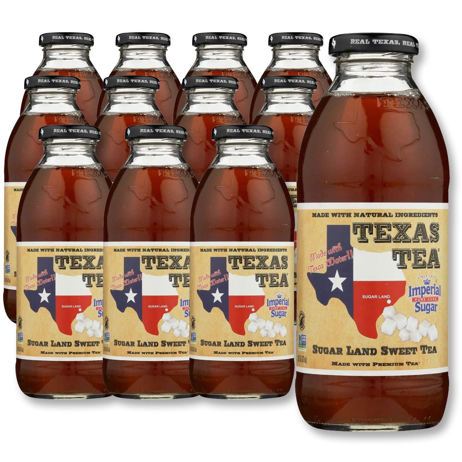Texas Tea Sugar Land Sweet Tea, Non GMO, 16 Fluid Ounces (Pack Of 12)
