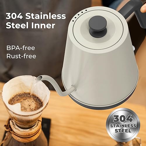 Miniatura 5 de NYOTA Hervidor eléctrico de cuello de cisne, hervidor de té eléctrico de 0.8 L de acero inoxidable 304, calentamiento rápido de 1200 W, hervidor de