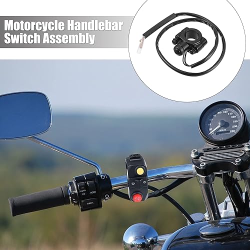 Miniatura 2 de X AUTOHAUX 1 unids 7/8 "motocicleta manillar control cuerno arranque interruptor botón con conectores aleación de aluminio negro