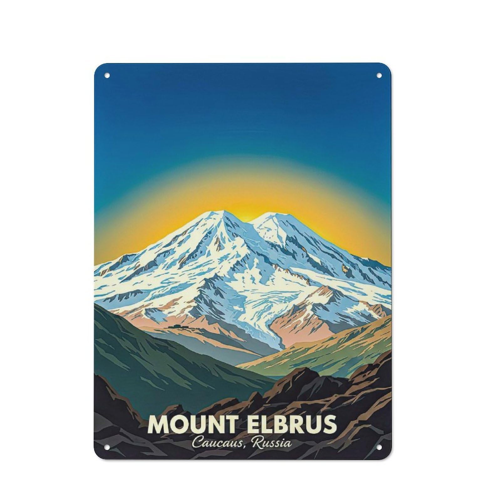 Junmoney Style-21 Vintage Tin Sign 40X30cm With Mount Elbrus Vintage For Living Room Or Hallway, For Vintage Wall Decor Fans, For Metal Sign Collectors