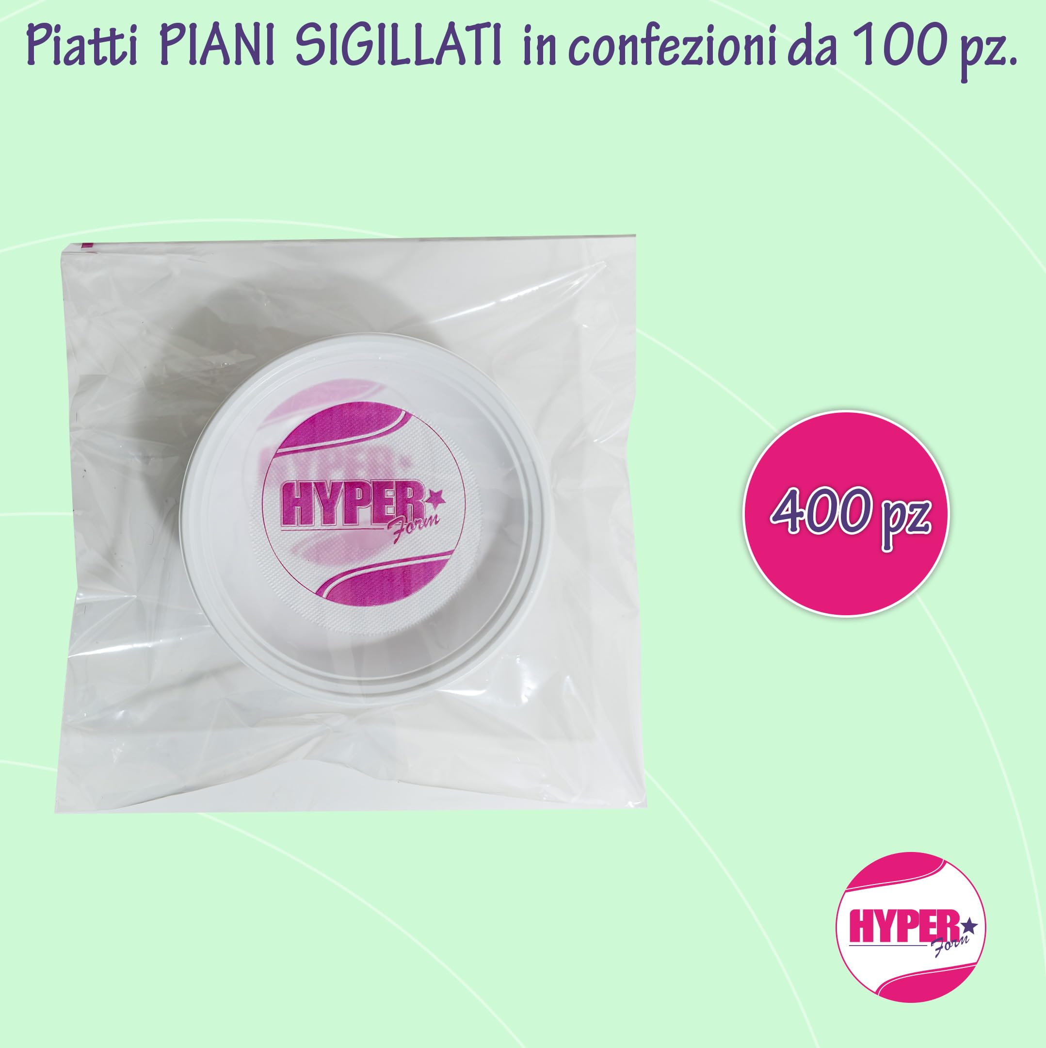 Hyper Form - 400 Piatti Piani di Plastica Riutilizzabile Rigida, Lavabili 20 Cicli in Lavastoviglie
