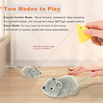 Giveme5 Mini Remote Control Rat Fake Mouse Prank Toy With Cheese Controller, Realistic Stuffed Animal Plush Mouse Interactive Cat Toys Halloween Trick Spooky Funny Toy For Cats Dogs Kids (Grey