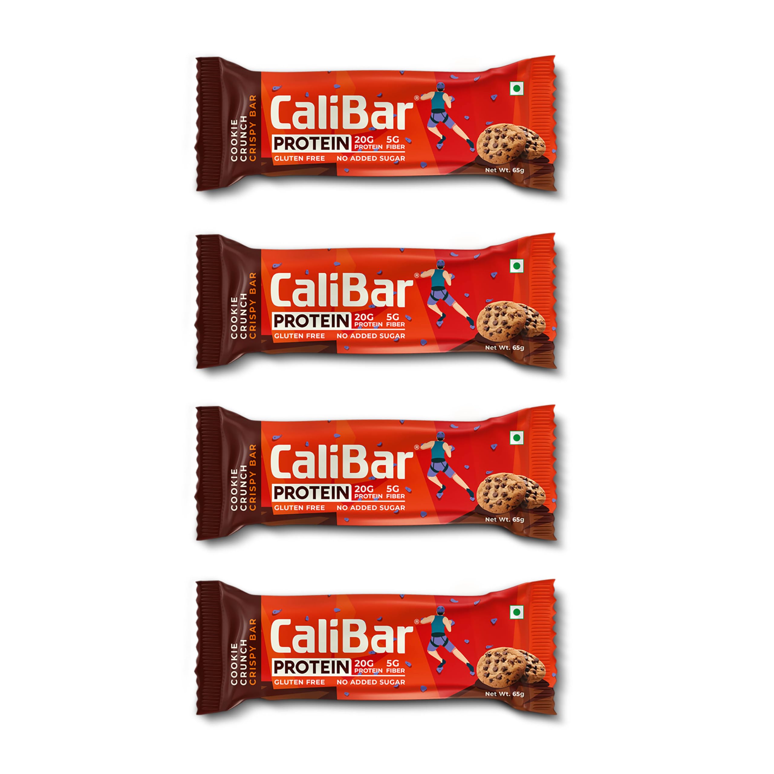 CaliBar 20g Protein Bar - Cookie Crunch Bar (Pack of 4) No Added Sugar, GlutenFree, 5g Fiber, No Preservatives, Delicious Taste, Whey & Plant Protein, Fitness & Immunity (65g x 4 Bars)