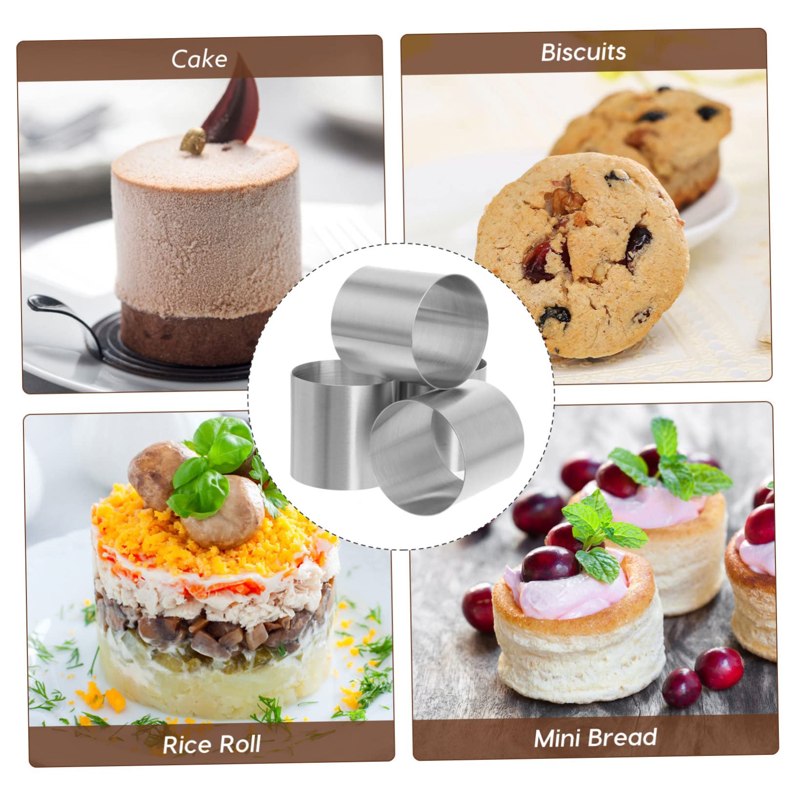 Molde Set de 8 Piezas para Hornear Mini Redondo para de Acero Inoxidable Reutilizable y Fácil de Limpiar y Adecuado para Pasteles y Mousse en Repostería Pasteles Mousse en Repostería