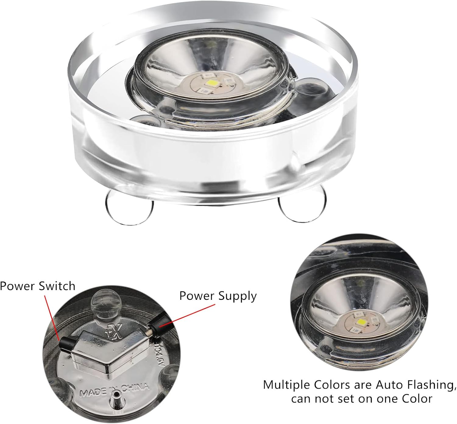 SYWAN 3" Crystal LED Light Base,4 Colors 7 LED Display Plate with AC Adapter for 3D Glass Art (Round)