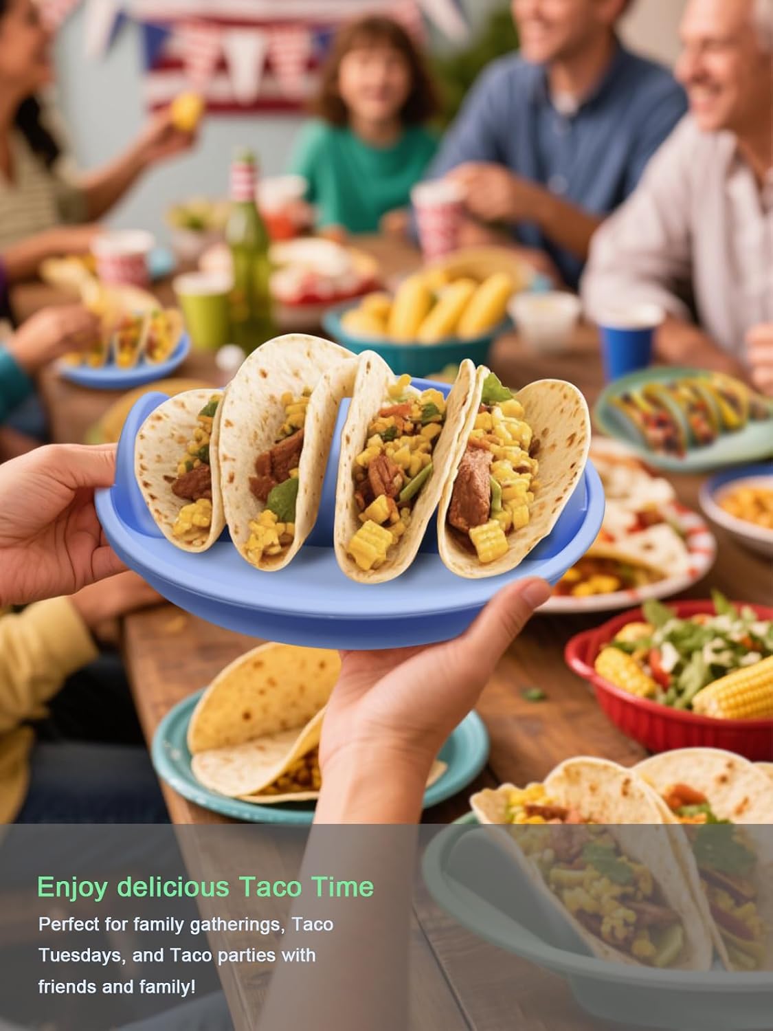 Silicone Taco Holders Set of 2, Taco Plates with Dividers, 9.76 Inch Anti-Slip Heat-Resistant And Reusable Taco Stands, Holds 4 Corn Tortillas, Microwave And Dishwasher Safe Taco Tray