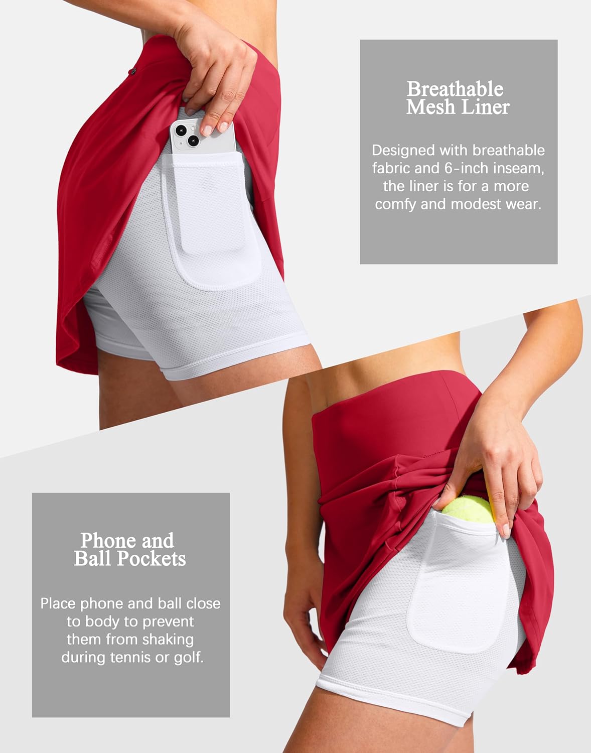 SANTINY 19" Golf Skorts Skirts for Women Zipper Pockets Knee Length Skort Women's High Waist Athletic Tennis Skirt - Image 4