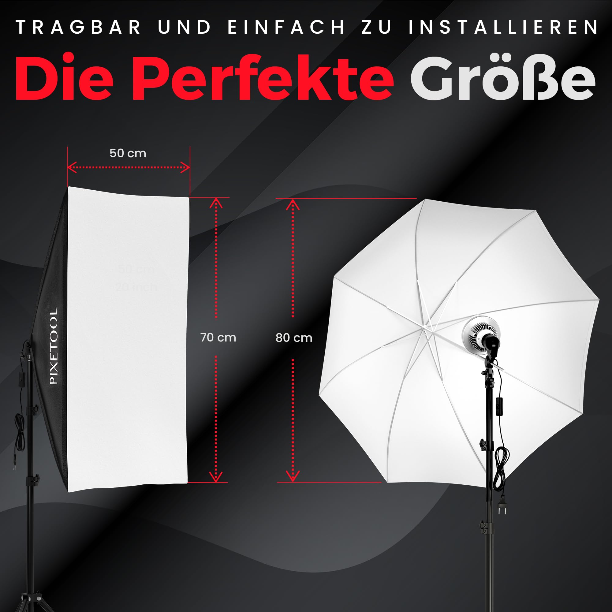 Fotostudio Set – 2 Softbox 70 x 50 cm, 2 Durchlichtschirm, 2 LED Lampen 4800 Lumen 3000-6000K Licht – Softboxen - Fotolicht Videolicht Fotolampe – Light Streaming Video Fotografie Studiolicht