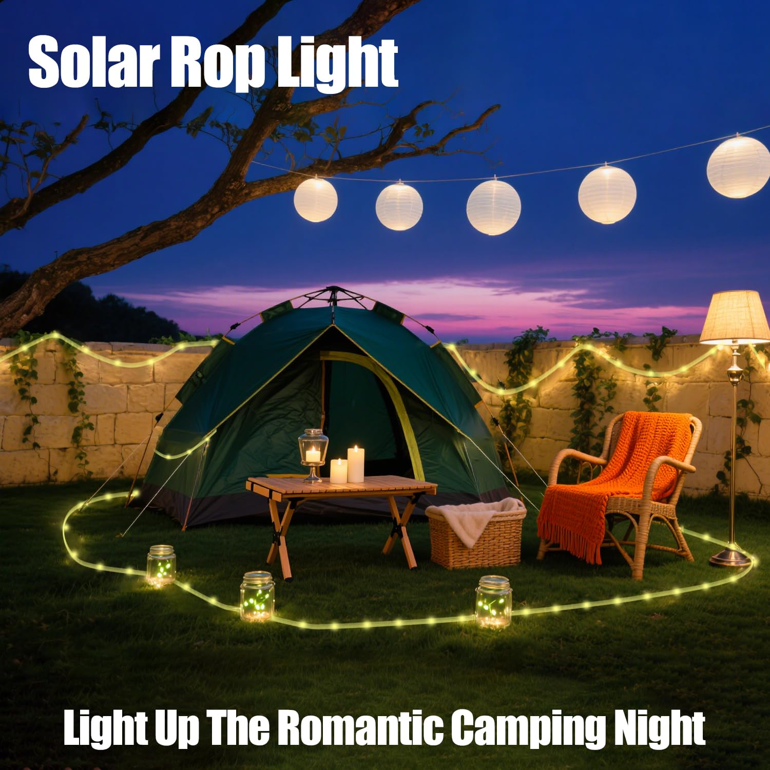 Guirnalda de luces solares para exteriores, 33 pies, 100 luces LED para exteriores, 8 modos, luces solares de hadas blancas cálidas para patio, valla, fiesta, jardín, patio, hogar, árbol de