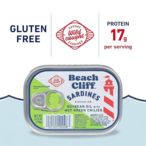 Vista 39 de Beach Cliff Wild Caught Sardines in Louisiana Hot Sauce, lata de 3.75 onzas (paquete de 12) – 0.49 oz de proteína por porción, sin gluten, apto