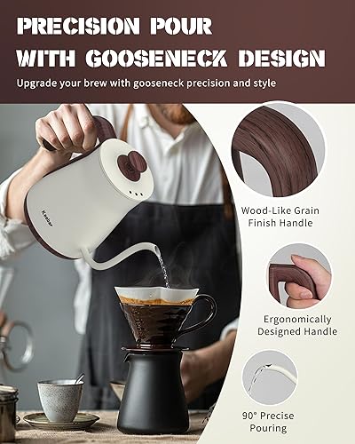 Miniatura 6 de Hervidores eléctricos, hervidor eléctrico de cuello de cisne de 1000W con 6 ajustes preestablecidos de temperatura, 0.8L/27.05oz, pico ultrafino de