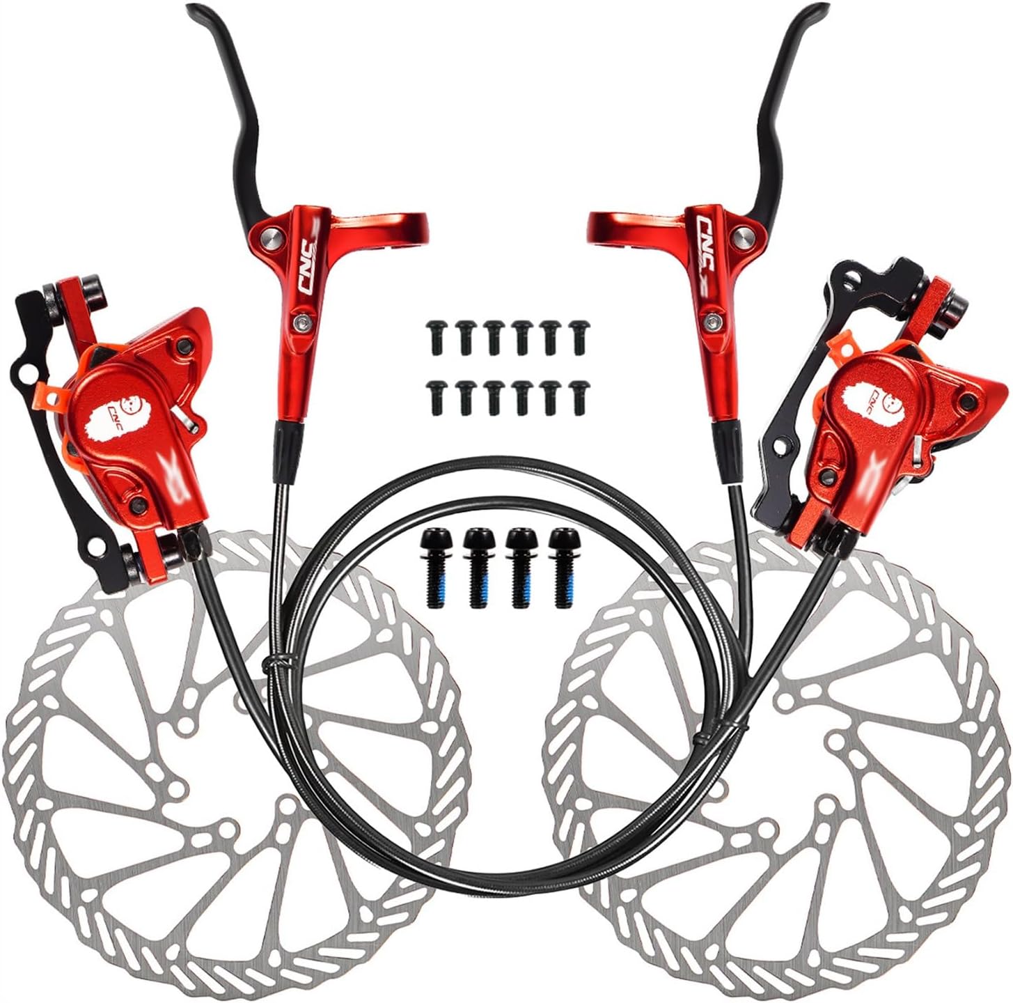 Mountain Bike Hydraulic Disc Brake Set Right Front 800mm Left Rear 1400mm 2-Piston Bilateral Piston Hydraulic Disc Brake with Alu Alloy Integrated Calipers & 160mm Rotors
