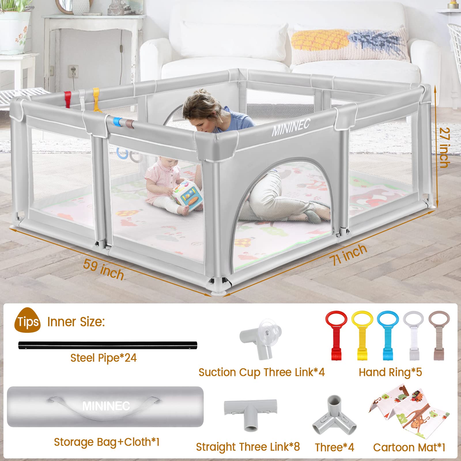 Baby Playpen with Mat,70"x59" Baby Playpen for Babies and Toddlers,Kids