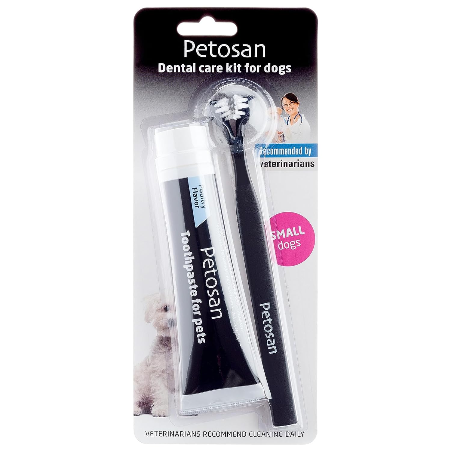 Petosan Kit de cuidado dental para perros pequeños, negro, blanco