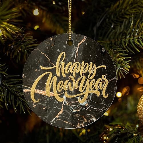 Miniatura 5 de Cheyan Funny Happy New Year Christmas Porcelain Ornament Home Decorations Christmas Pendants Natural Marble Christmas Tree Hanging Ornament