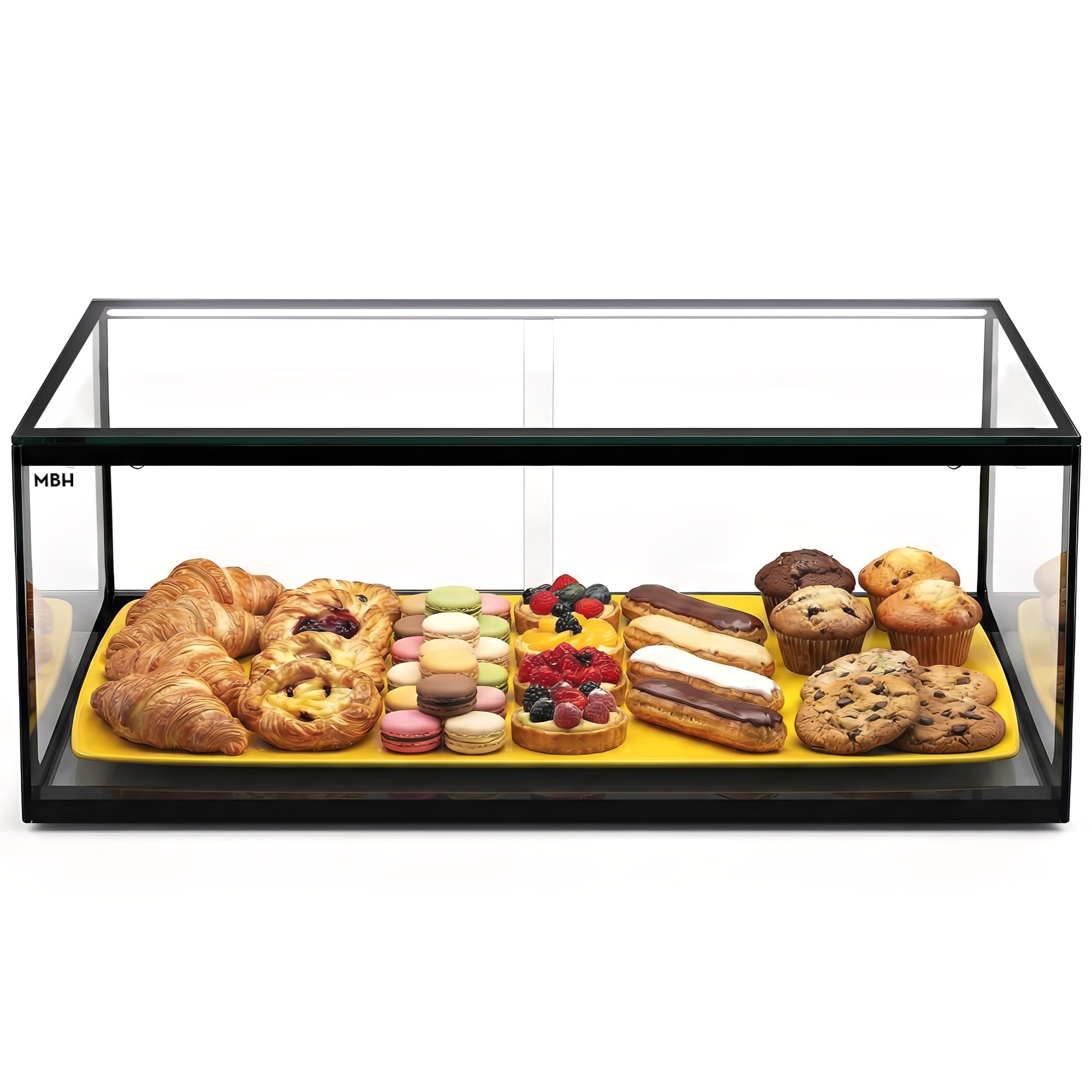 MBH - Neutrale Aufsatzvitrine 55x33 cm, gerades ESG-Sicherheitsglas, 1 Etage, mit LED-Beleuchtung, rückseitige Schiebetüren, für Bar, Café, Restaurant, Gebäck und Konditorei.