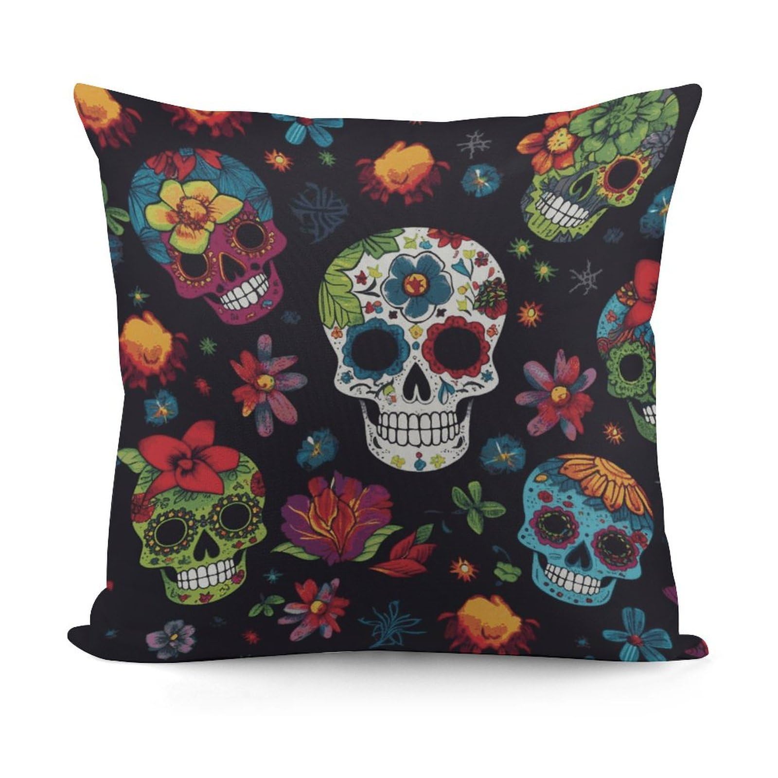 JTREHY Flower Cactus Sugar Skull Pillow Covers Decorative Throw Pillow Covers Soft Decor Couch Cushion Case Modern Square Pillow Cases Summer Pillow Cover for Sofa Living Room 18x18 in