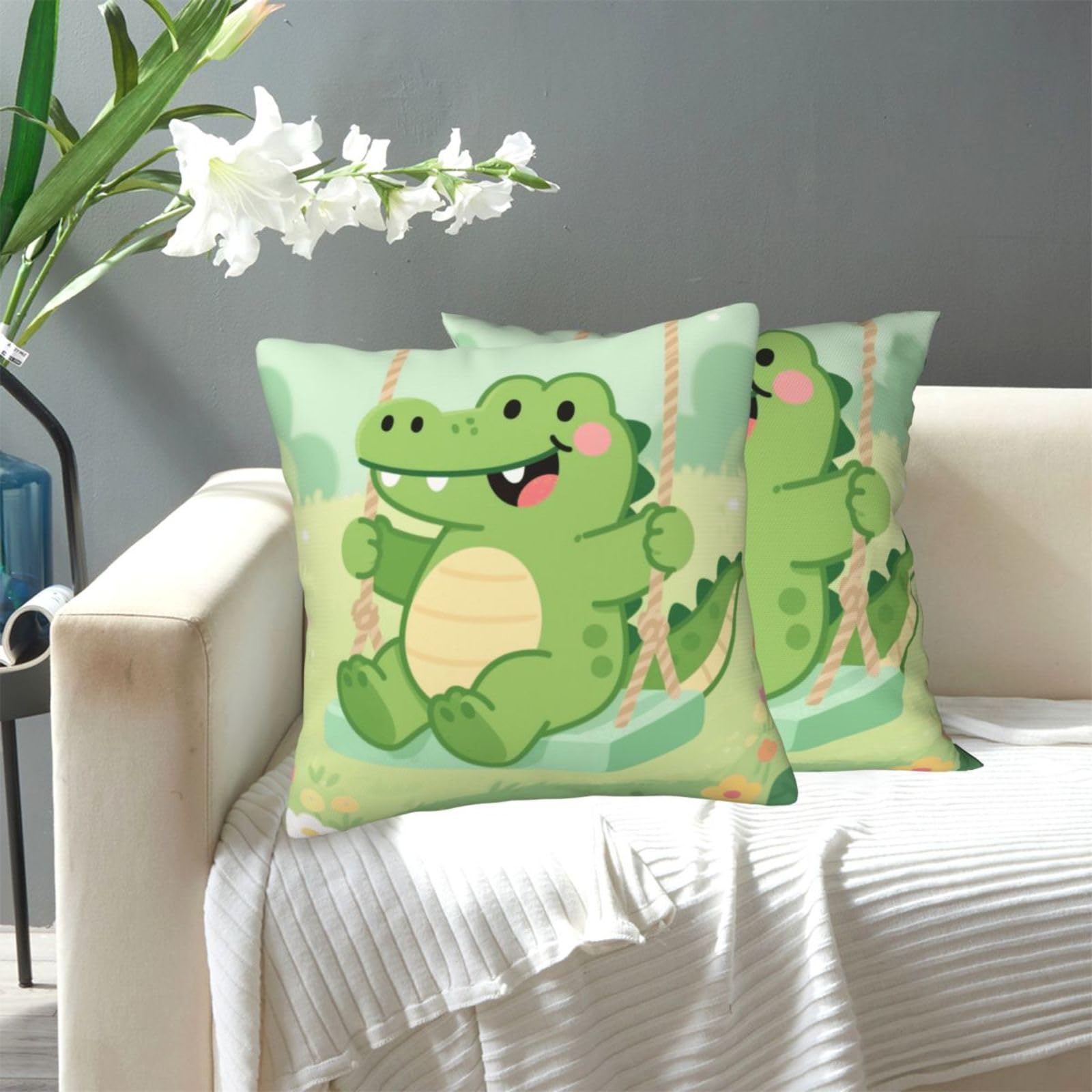 FekiLoot Decorative Throw Pillow Covers Modern Farmhouse Pillowcase Double Sided Cozy Cushion Cover for Sofa Couch Bed 18"X18" Alligator