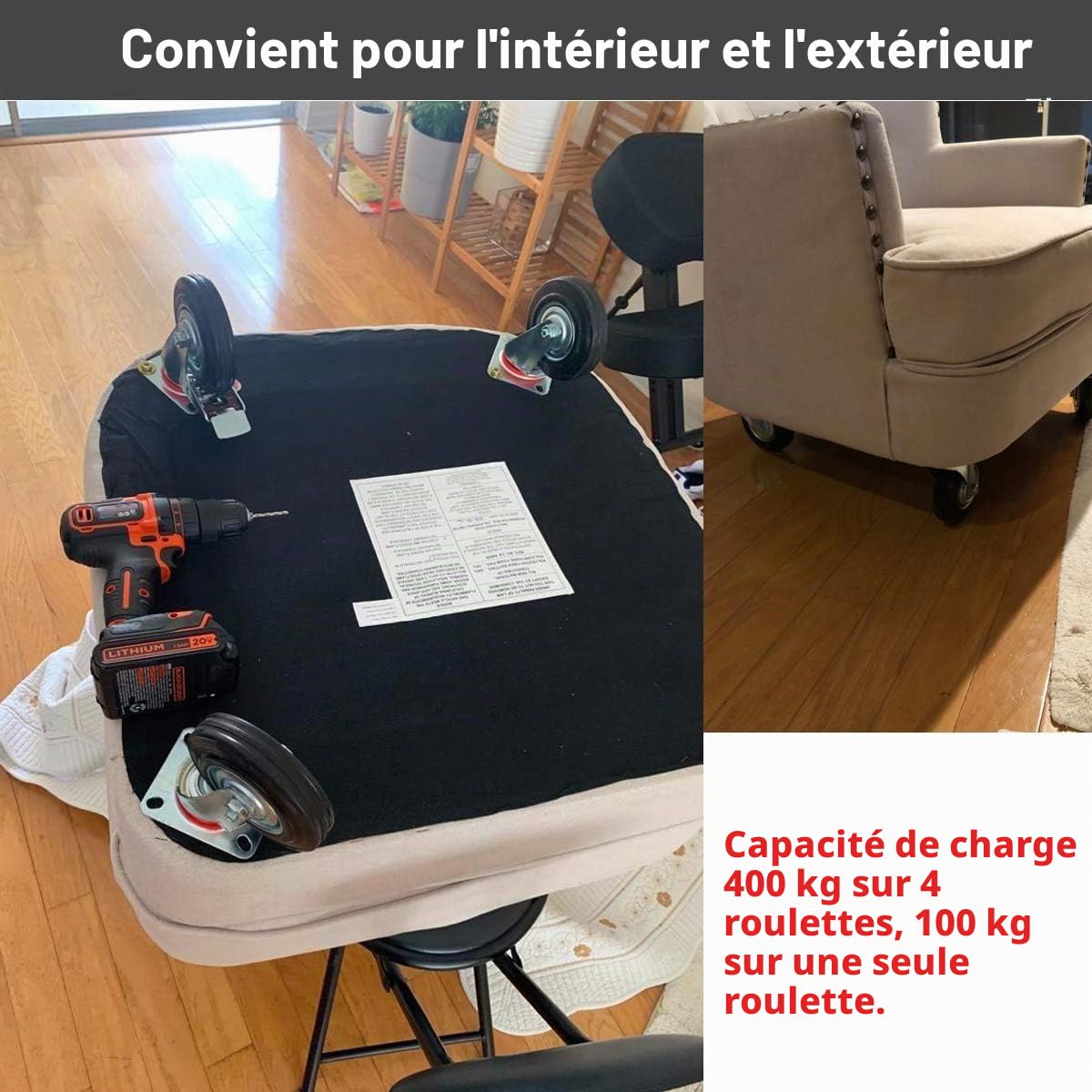 Roulettes Pivotantes pour Charges Lourdes 125 mm, Lot de 4 Roulettes pour Meubles avec Frein jusqu'à 400 kg, Roue en Caoutchouc Roues Industrielles Pivotante à 360°(2 Roues + 2 Roues frein)