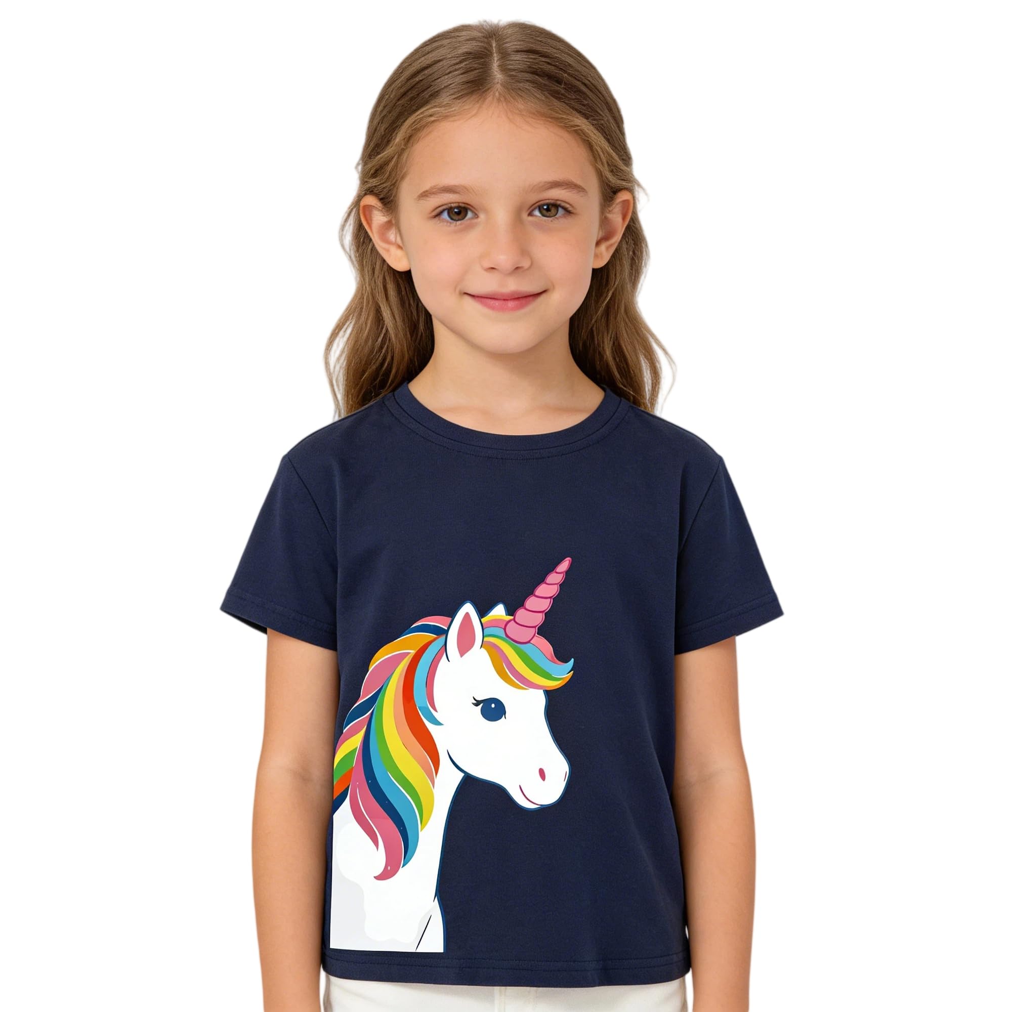 Camisetas de Manga Corta Niñas, Camiseta Algodon para Niña de Verano, Cuello Redondo T-Shirts Moda Informal Tops para Niños 3-8 Años — view 2