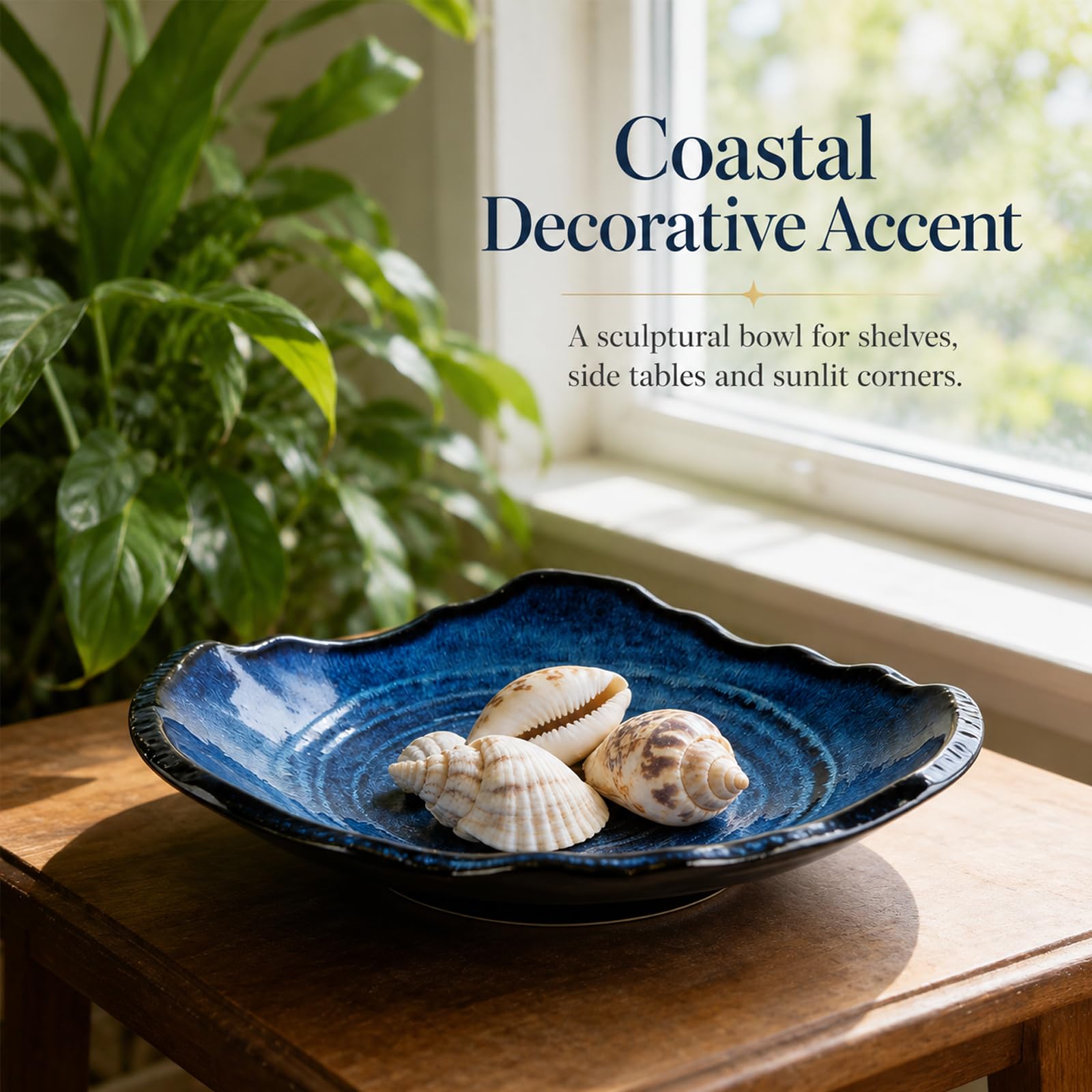 Bol décoratif en céramique bleu de 30,5 cm, bol à fruits, plat à bonbons, bol à clés pour table d'entrée, plat à bijoux, plateau à bijoux, fourre-tout en porcelaine pour comptoir de cuisine, table de