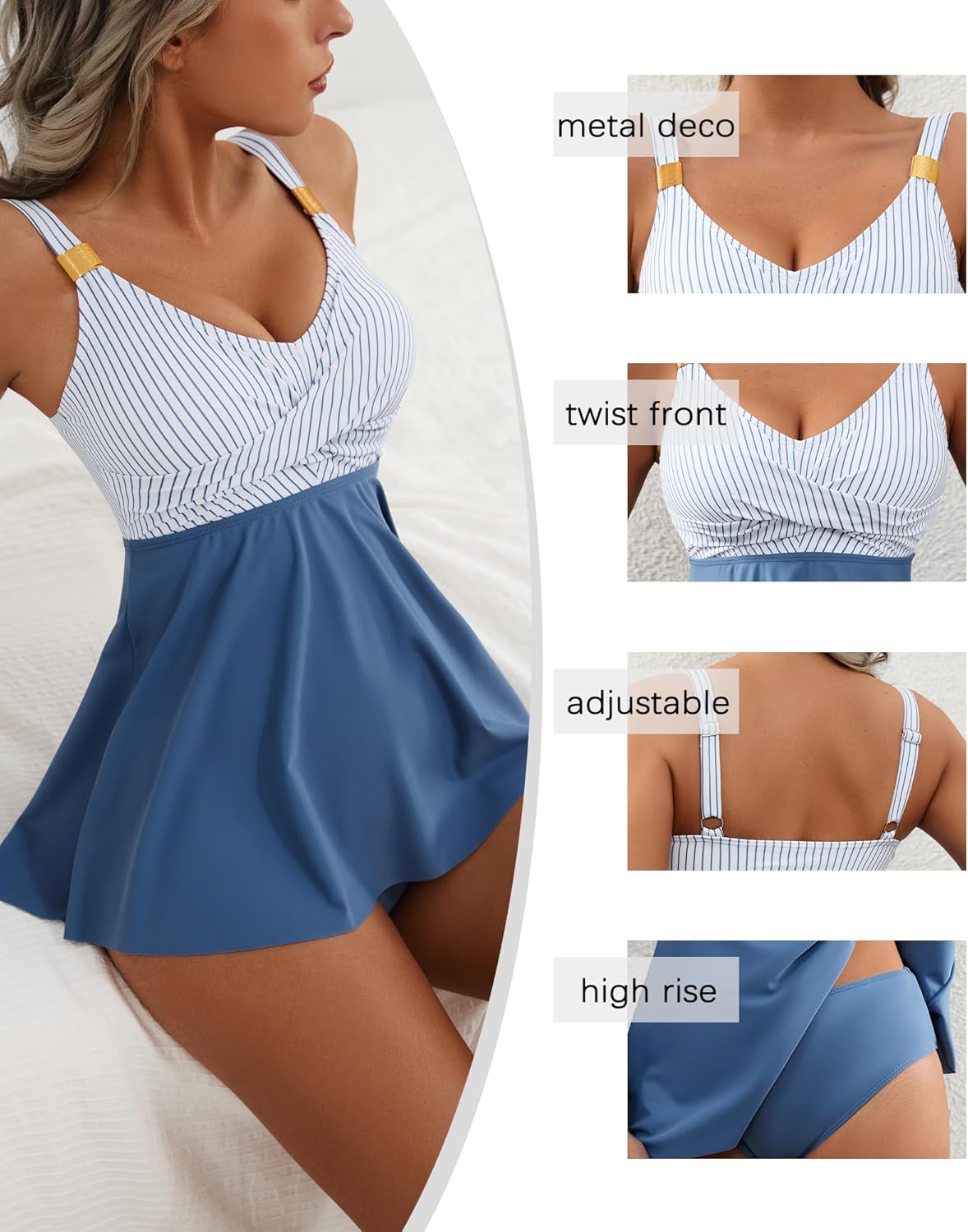 XUNYU Tankini Swimsuits for Women Two Piece Tummy Control Bathing Suit High Waisted Swim Suits Flowy Full Coverage Swimdress