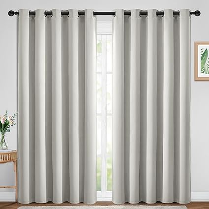 Yakamok Blackout Curtains Room Darkening Thermal Insulated Window Panels,Solid Grommet Top Drapes for Bedroom/Living Room(70Wx84L, Light Beige, 2 Panels)