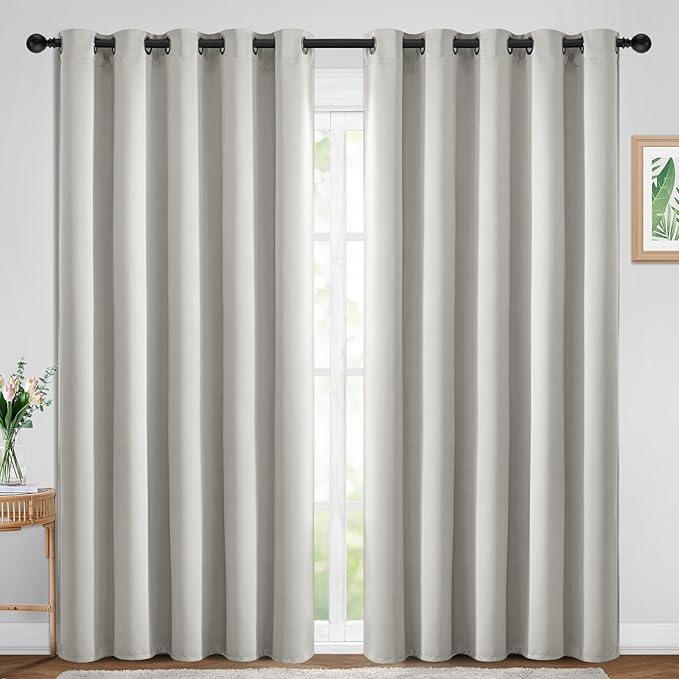 Yakamok Blackout Curtains Room Darkening Thermal Insulated Window Panels,Solid Grommet Top Drapes for Bedroom/Living Room(70Wx84L, Light Beige, 2 Panels)