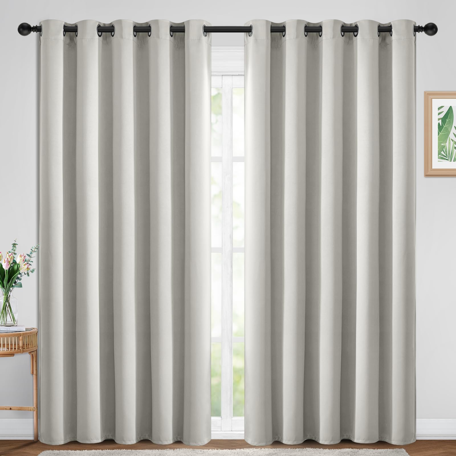 Yakamok Blackout Curtains Room Darkening Thermal Insulated Window Panels,Solid Grommet Top Drapes for Bedroom/Living Room(70Wx84L, Light Beige, 2 Panels) — image 1