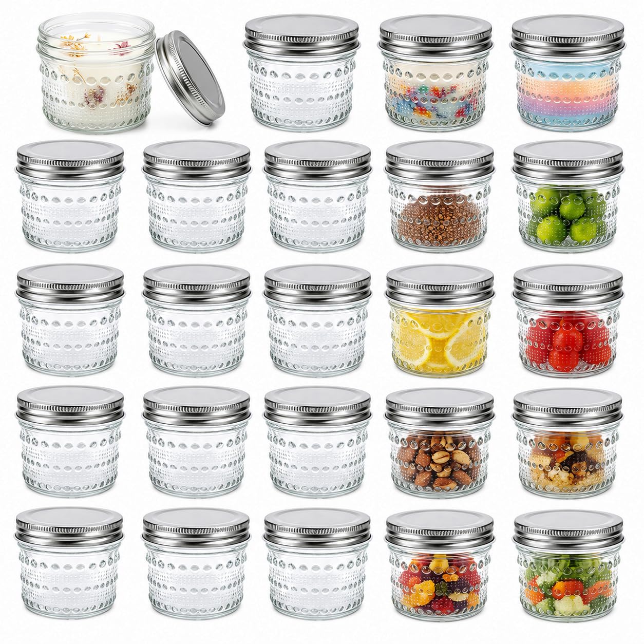WACOI Hobnail Mason Jars 4 oz 24-Pack