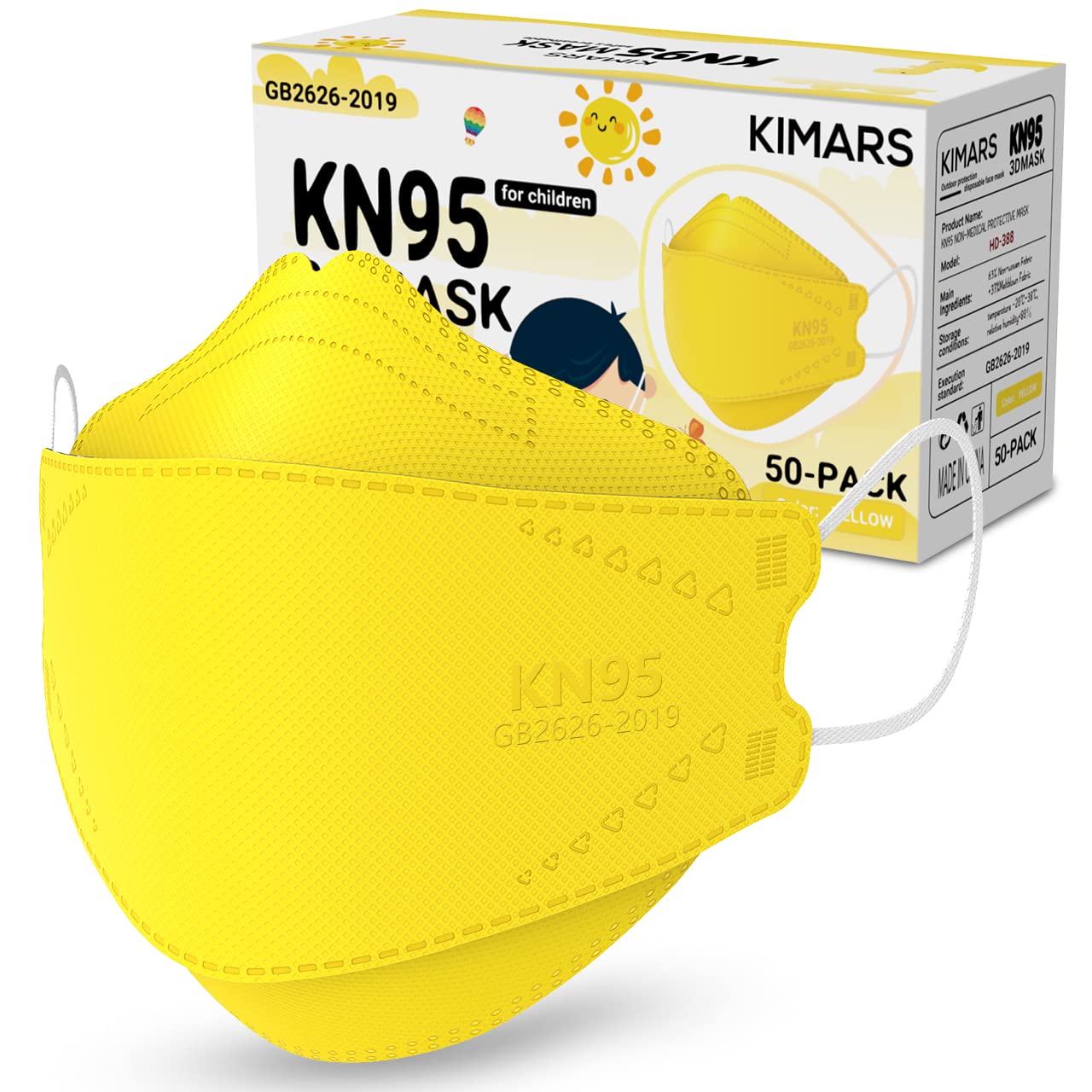 KIMARS Kids KN95 Face Masks for Children 50 Pack