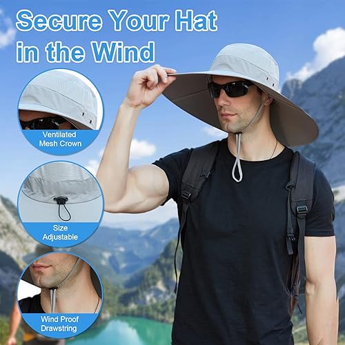 Miniatura 9 de Sombrero de sol de ala ancha para hombres y mujeres, protección UV, ventilado, sombreros de verano para pesca, senderismo, jardín, playa