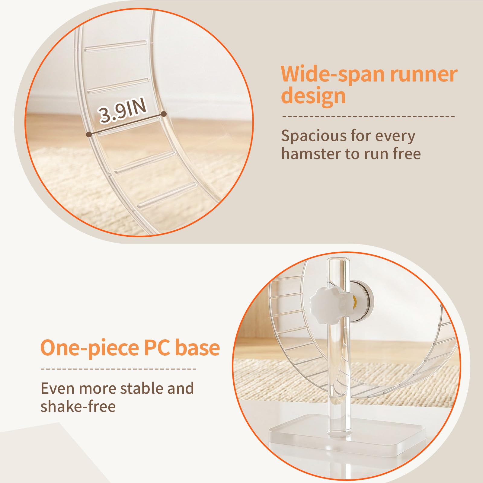Roue silencieuse pour hamster de 27,9 cm - Grande roue transparente avec support réglable - Roue d'exercice silencieuse pour hamsters syriens, gerbilles, hérissons et petits animaux