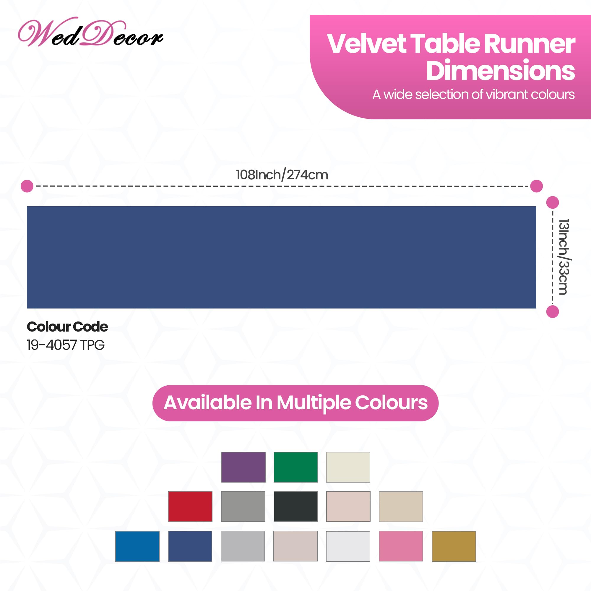 WedDecor Chemin de table en velours écrasé doux lavable pour mariage, cuisine, anniversaire, réception, banquet, Noël et dîner - 33 x 274 cm (bleu marine)
