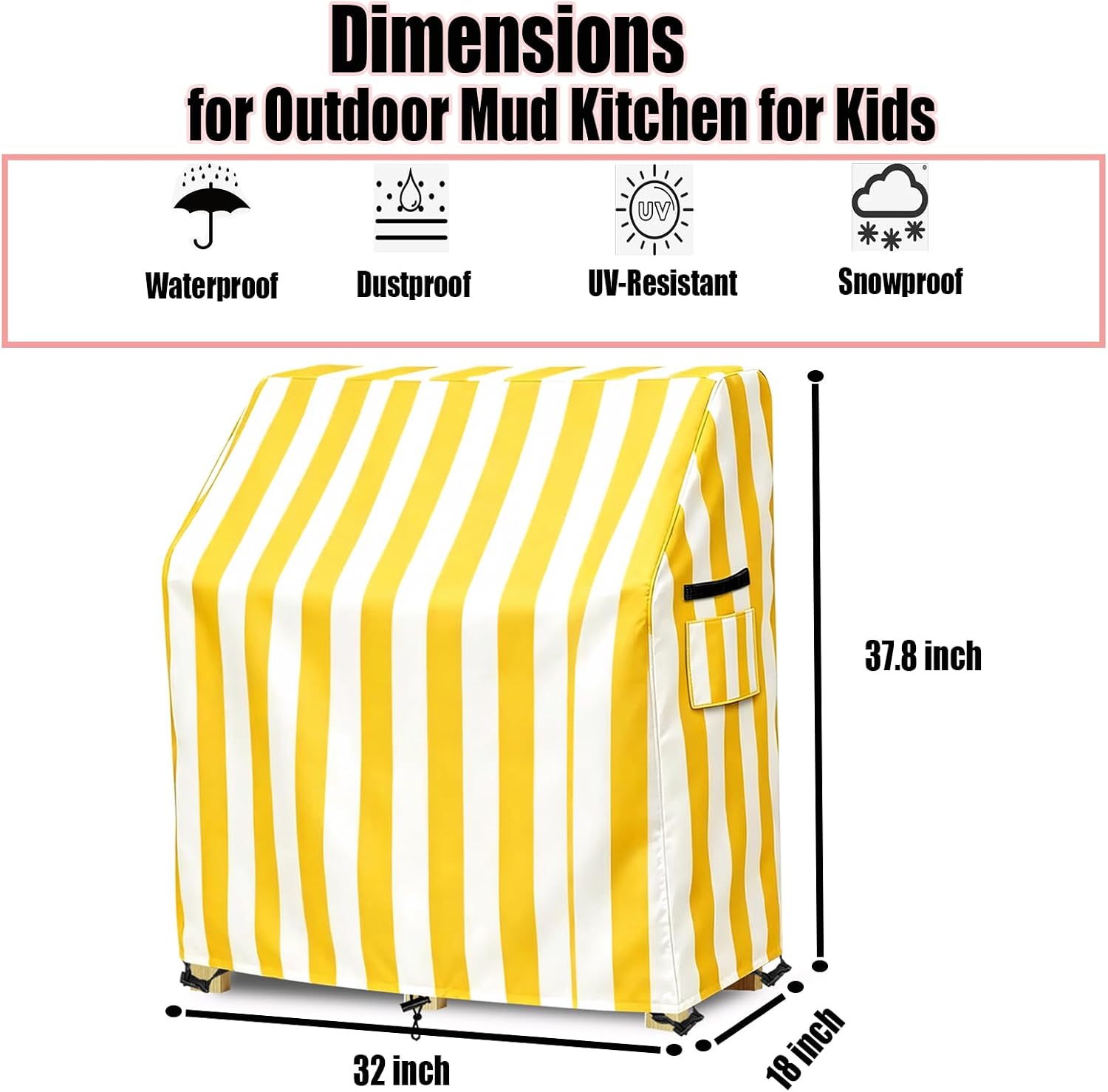 Mud Kitchen Cover for Kids Outdoor,32"L x 18"W x 37.8"H,Yellow image 2