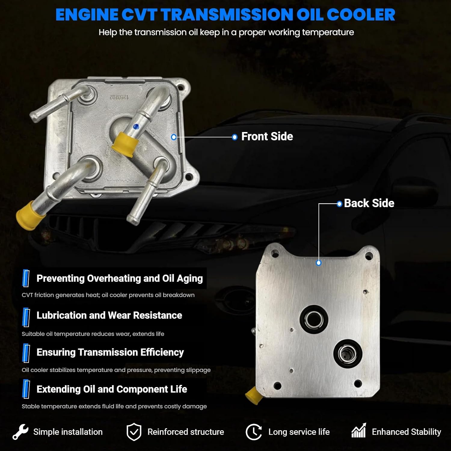 21606-28X0B Engine CVT Transmission Oil Cooler with O-rings For 2013-2019 Nissan Altima Maxima Murano Pathfinder Quest Rogue 2.5L & 3.5L 4/6 Cylinder Engine