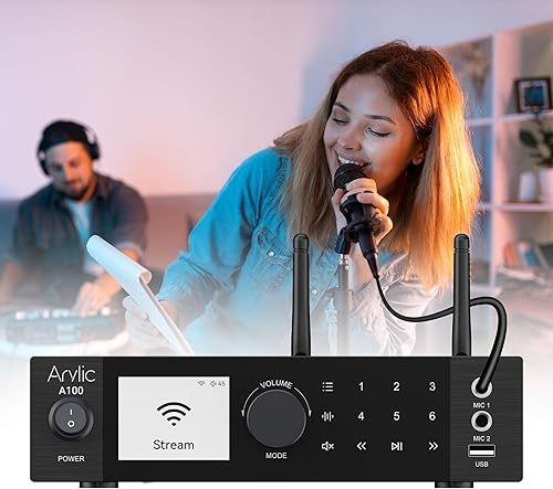 Miniatura 7 de Arylic Amplificador de alta fidelidad digital inalámbrico A100 con radio FM, WiFi de 100 W × 2 y receptor de audio Bluetooth, compatible con
